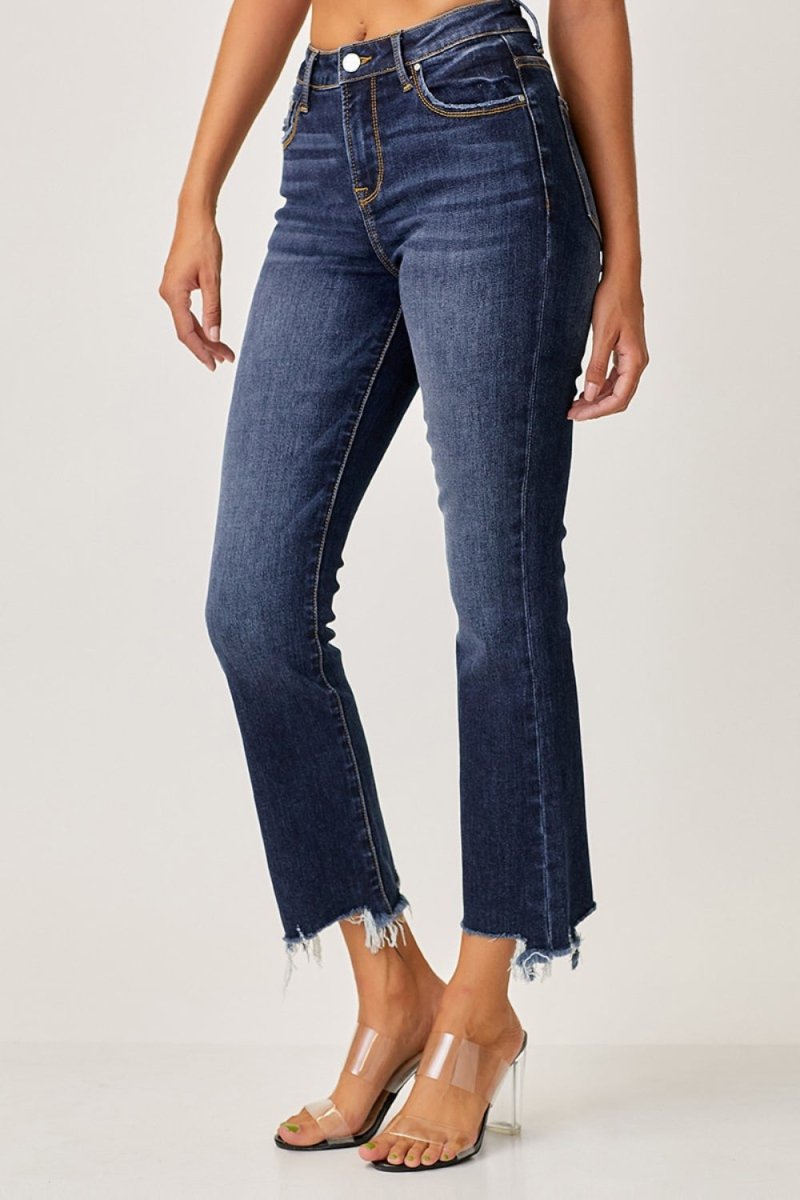 Risen Full Size Frayed Hem Cropped Straight Jeans for Women - Love Salve